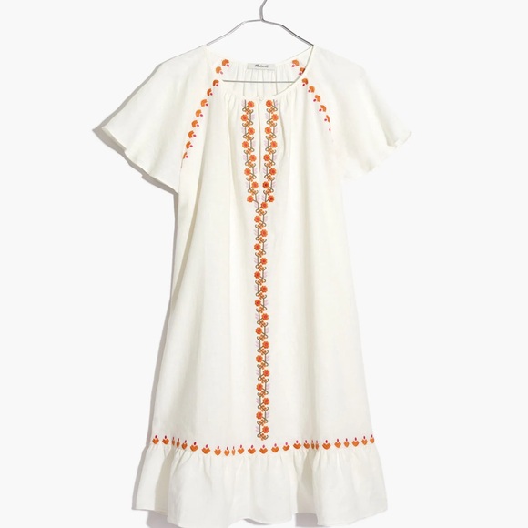 Madewell Embroidered Linen-blend Raglan Ruffle Mini Dress - Picture 5 of 7